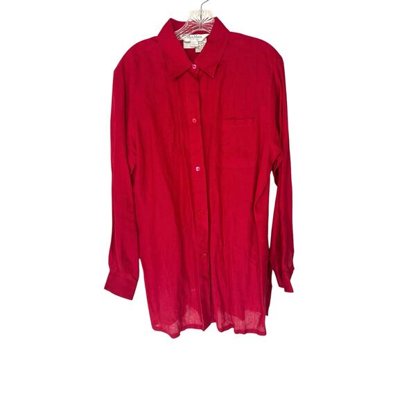 Max Mara Puro Lina Red Lagenlook Coastal Grandma Linen Button Up Blouse Size 14 - Picture 1 of 12